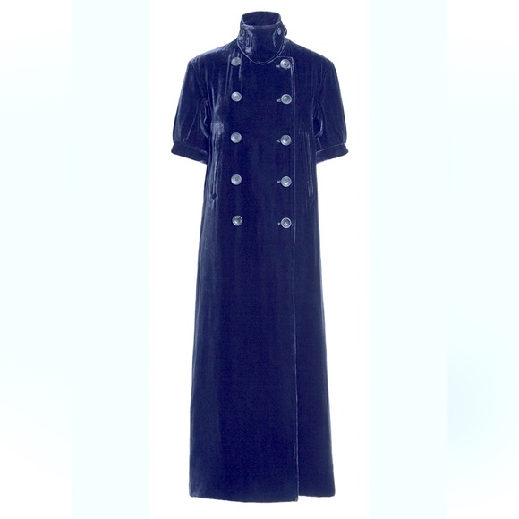 RARE H&M STUDIO Sz deep navy, crushed velvet, long, short sleeve